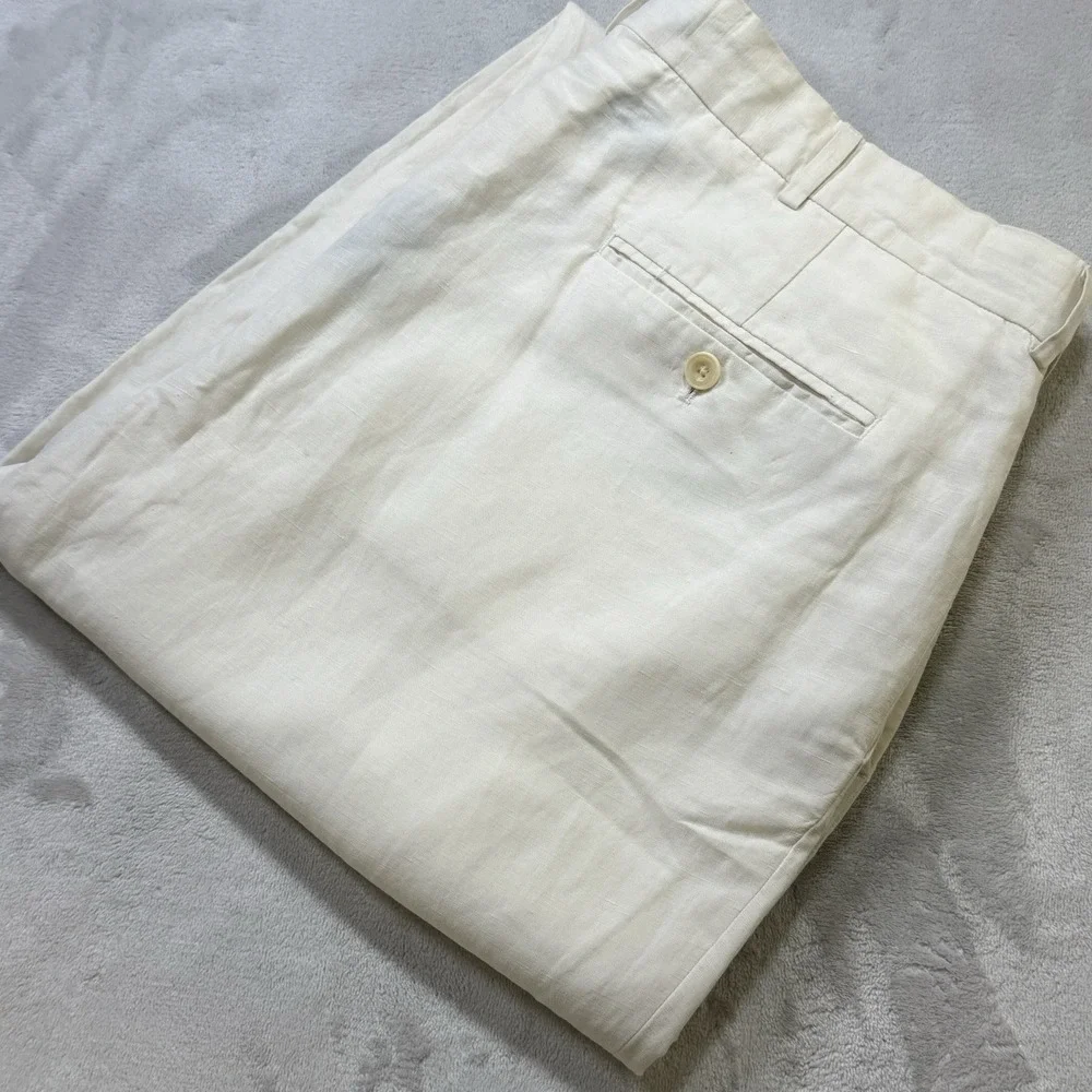 Polo Ralph Lauren Men's 36x30 Ivory Linen Silk Classic Fit Dress Pants
